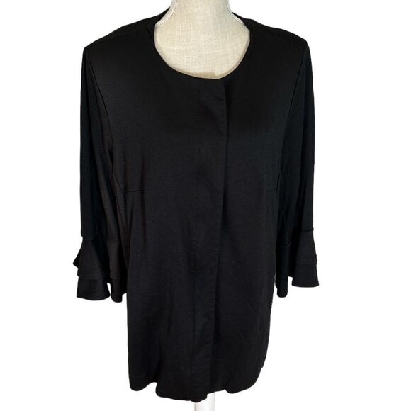 ELOQUII RUFFLE BELL SLEEVE FULL ZIP JACKET Black 22 - Picture 1 of 6